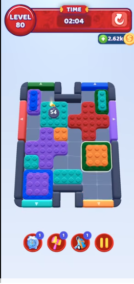 Color Block Jam gameplay board with colored blocks and matching doors